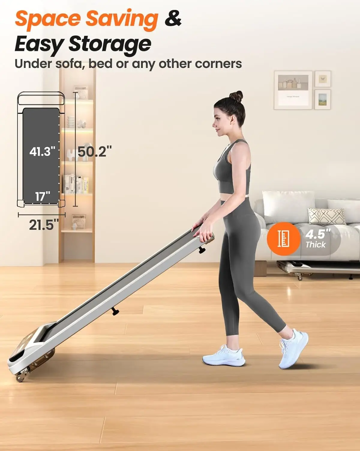 Walking Pad, Under Desk Treadmill with Incline for Home Office 2.5HP Portable Walking Treadmill with 280 Lbs Weight Capacity Wal