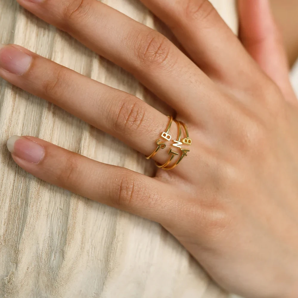 초기 맞춤형 반지, 맞춤형 반지, 크기 조절 가능, 맞춤형 선물, 여자친구 선물..