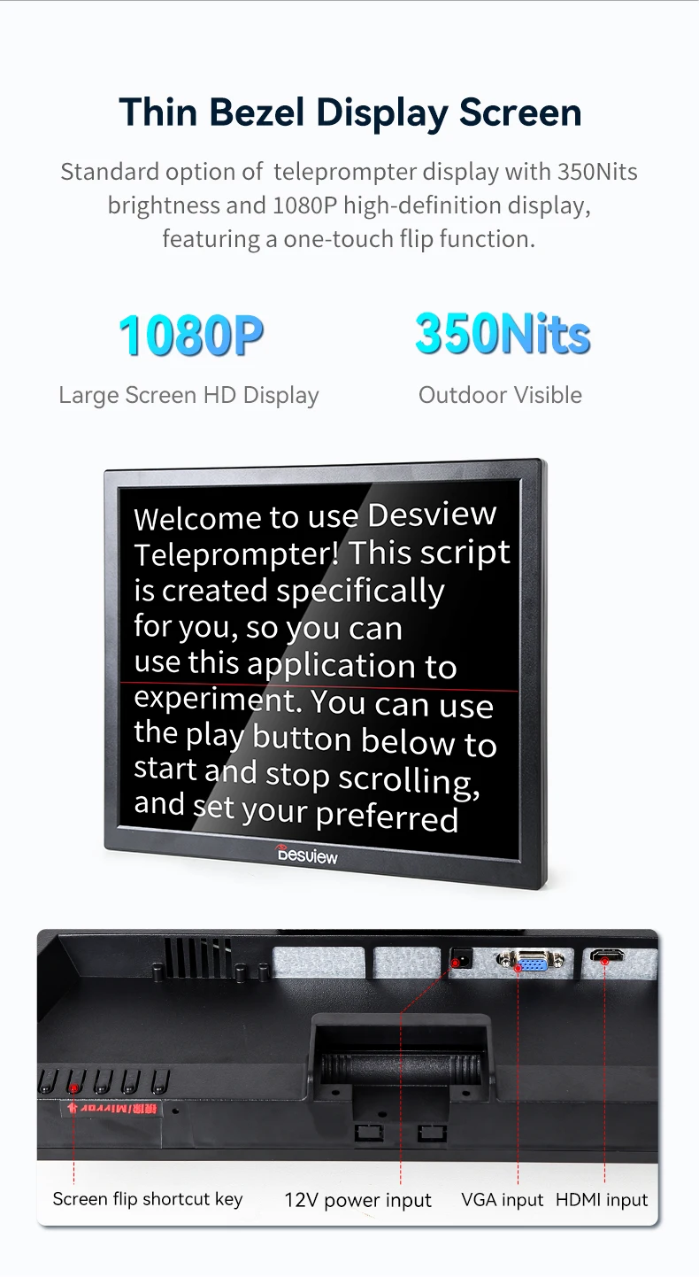 Desview T20 20-inch Professional Broadcast Teleprompter Applicable to Multiple S