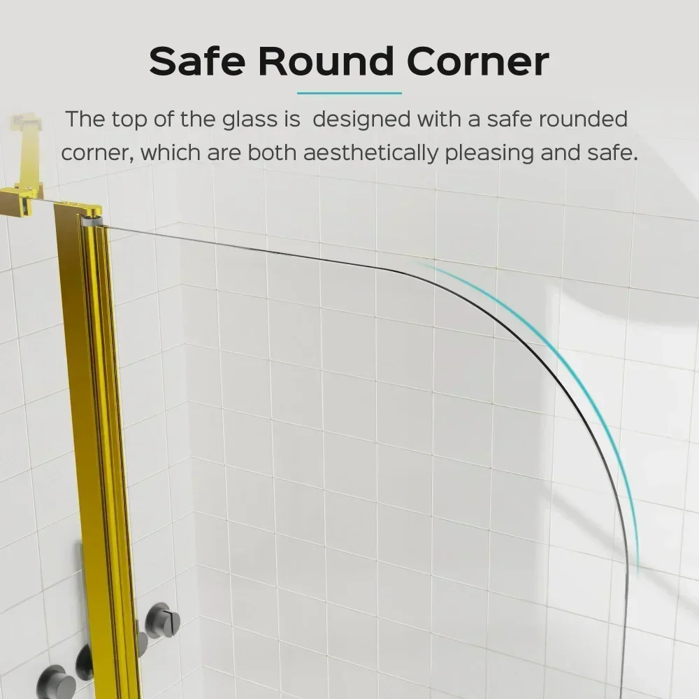 43 in. W * 58 in. H Frameless Folding Shower Doors for Bathtub, 1/4" (6mm) Thick SGCC Tempered Glass Door, Bathroom Pivot Tub 6