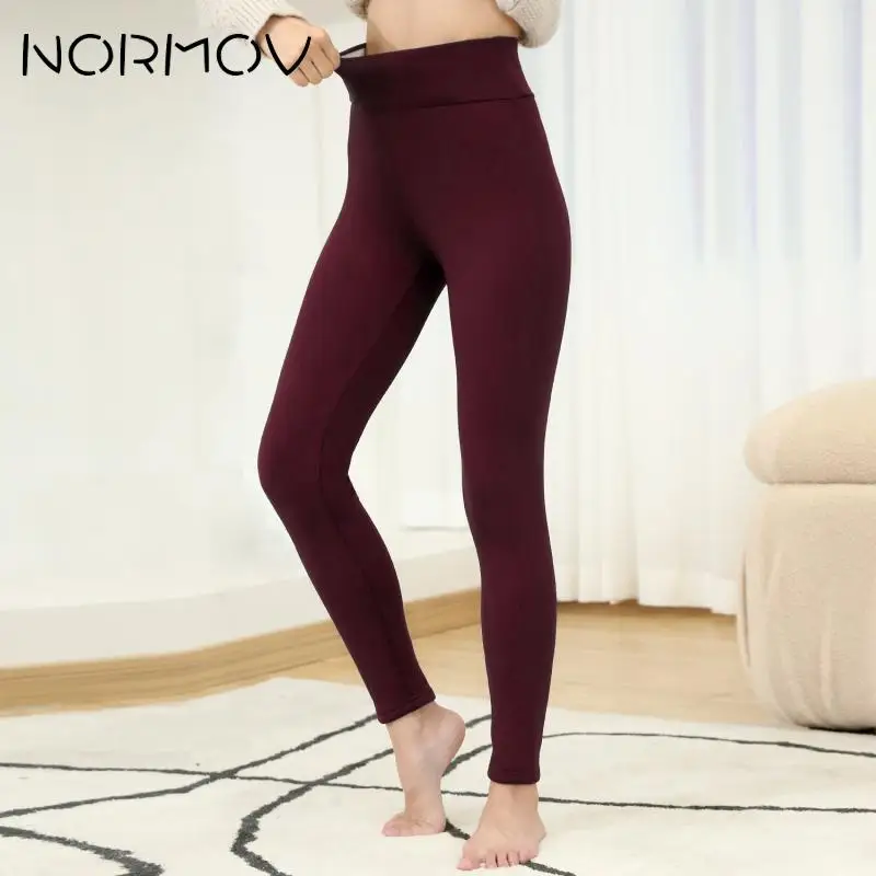 NORMOV New Color Women Winter Thermal Leggings Cold Resistant High Waist Leggings Elastic Cold Lamb Wool Fleece Leggings images - 6