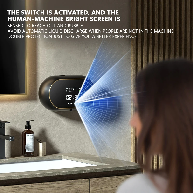 Creative Liquid Foam Soap Dispensers Time Temperature Display Human Body Induction Hand Wash Waterproof Automatic Soap Dispenser 4