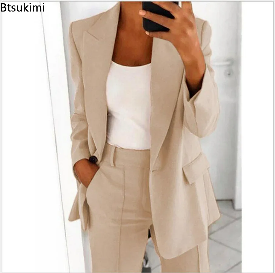 2024Women's Solid Blazers Jacket and Pants Sets 2PCS Slim Fit Formal Office Ladies Elegant Clothing Set Two Pieces Oversized 5XL