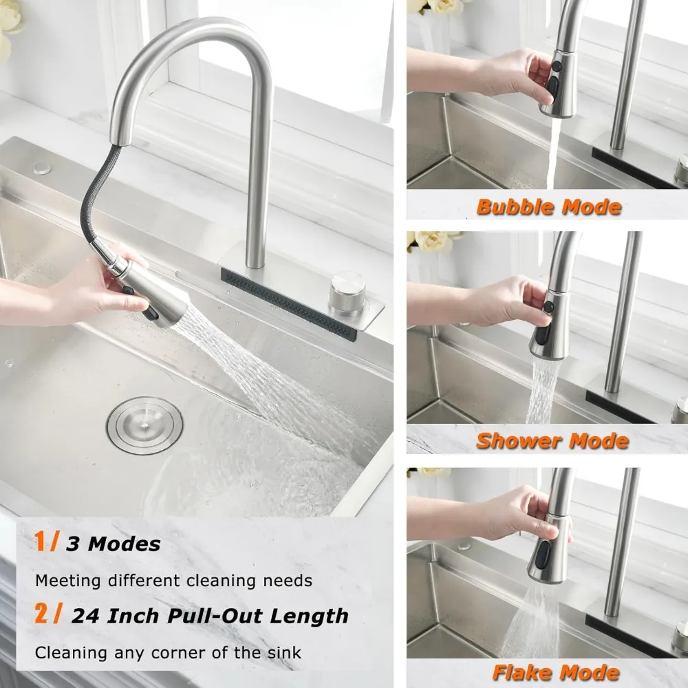 33 Inch Drop In Kitchen Sink With Waterfall Faucet-Kitchen Sink 33×22 Drop In Workstation Kitchen Sink 16 Gauge Stainless 4