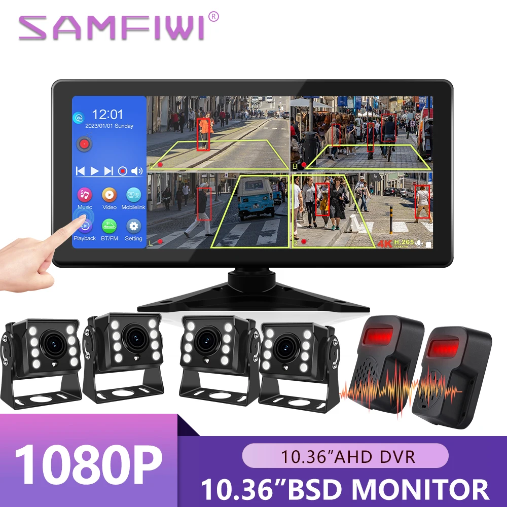 

10,36 "4CH умный Радар для слепых зон BSD сигнализация грузовик автобус Автомобильный видеорегистратор монитор с 4 AHD1080P инфракрасной камерой ночного видения
