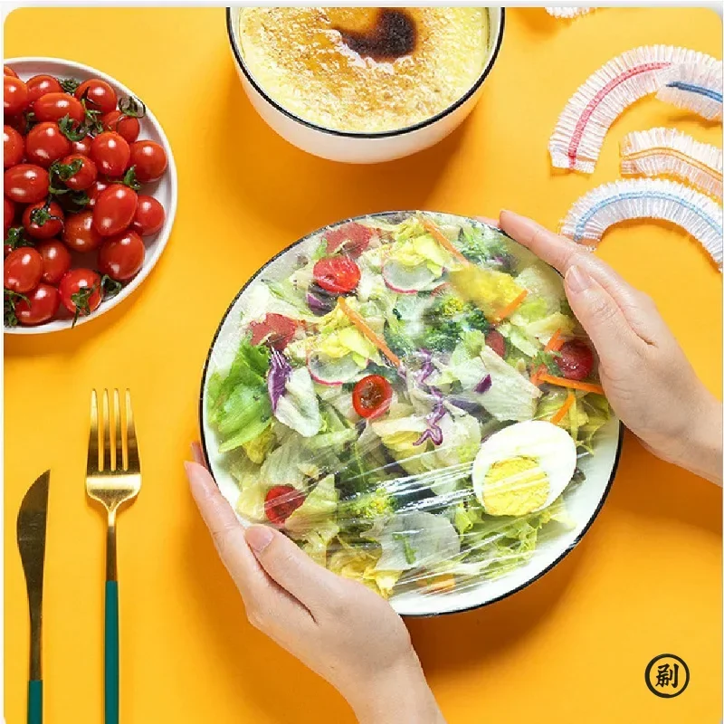 Elastic 100 Pcs Food Covers, Disposable Plastic Bowl Lids for thumbnail 6