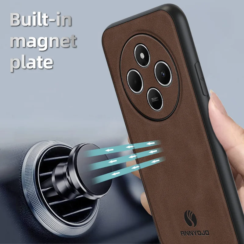 Luxury Leather Back Cover with Magnetic Holder - Premium Protection Case
