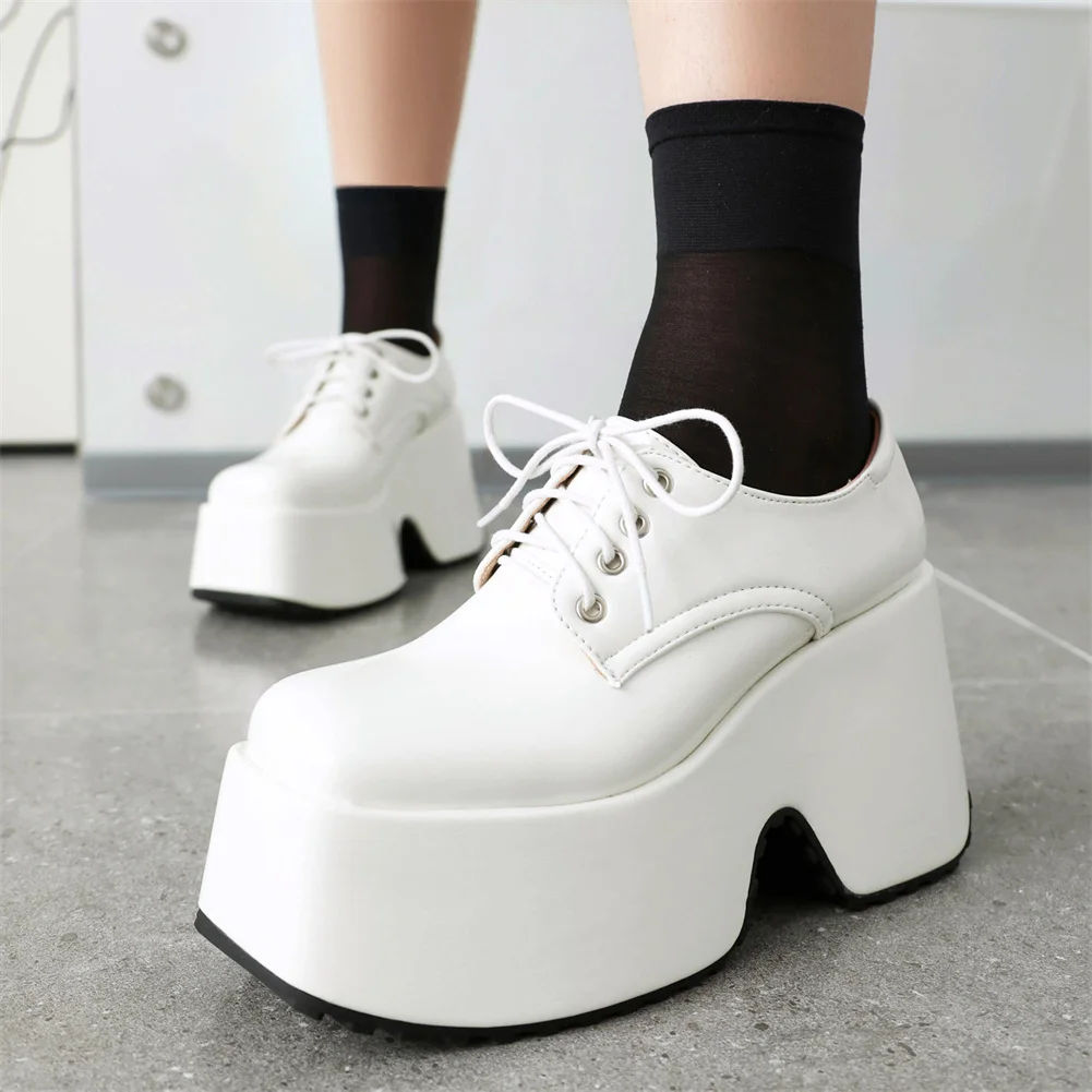 Brand New Female Spring Platform Pumps Fashion Lace-up Solid Chunky High Heels women's Pumps Casual Party Office Woman Shoes