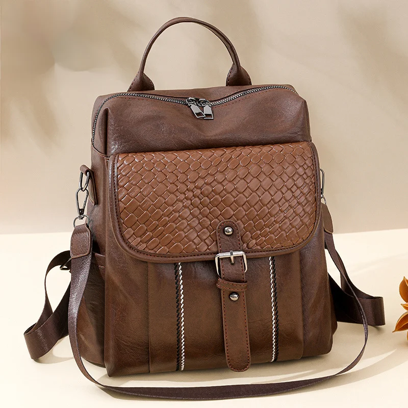 New Large Capacity Women's Backpack Soft Leather Multi Purpose Travel Backpack Single Shoulder Bag Women's Bag Student Backpack_voghion.com