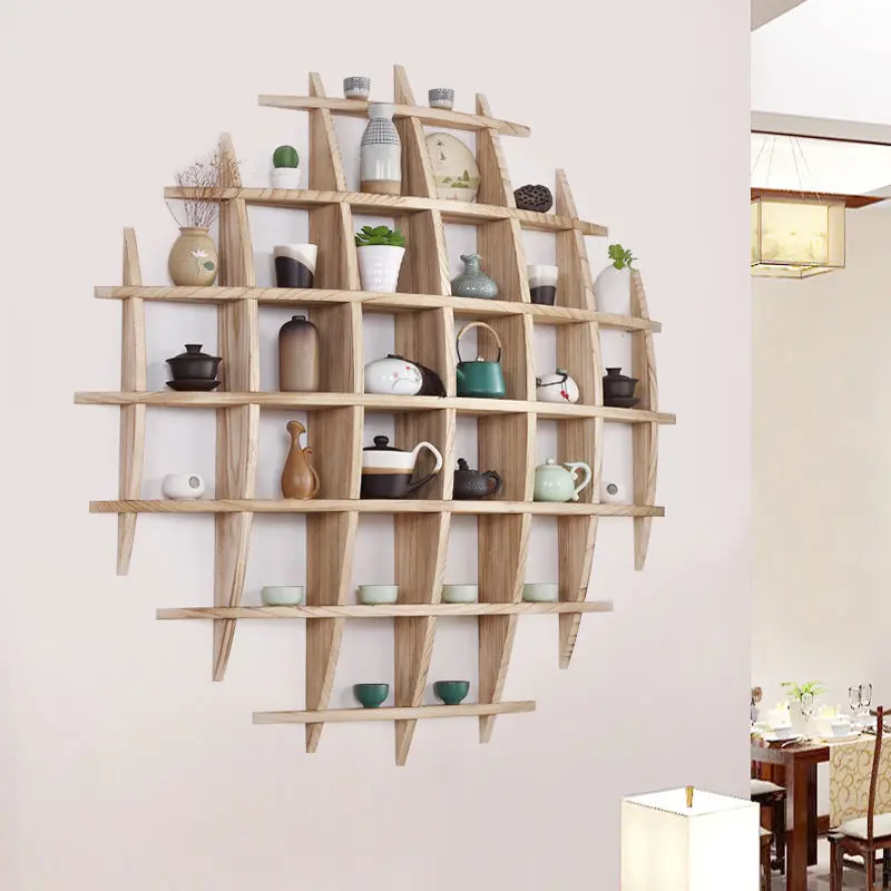 Bogu 랙, 단단한 나무, 모던한 미니멀리스트 중국 스타일, 벽걸이 형 벽 마운트 티 선반 랙, 티 세트 랙, 디스플레이 랙