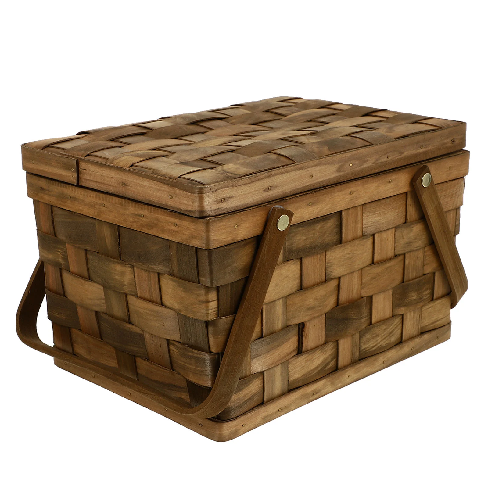 

1Pc Handheld Woven Basket Weaving Wooden Basket Outdoor Picnic Basket Coffee