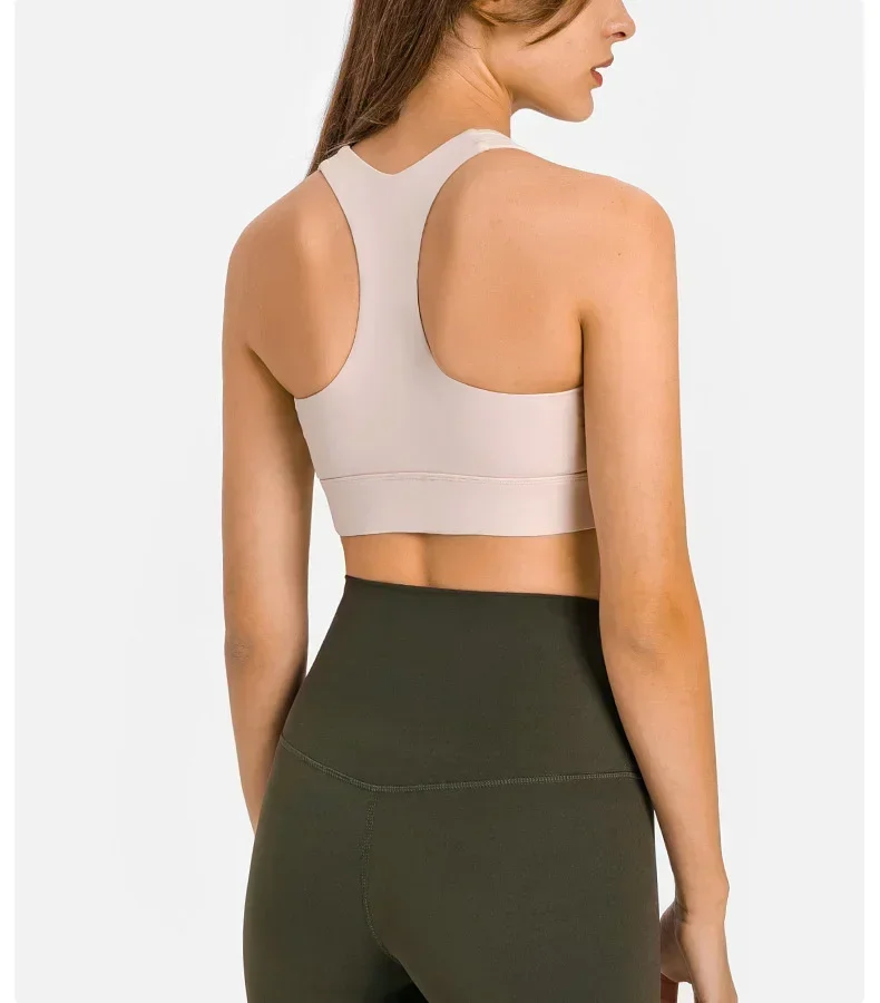 Lemon Front Zipper High Support Yoga Sports Bras Tops for Women Plain Naked Feel Back Racerback Push Up Bra Gym Workout Crop Top