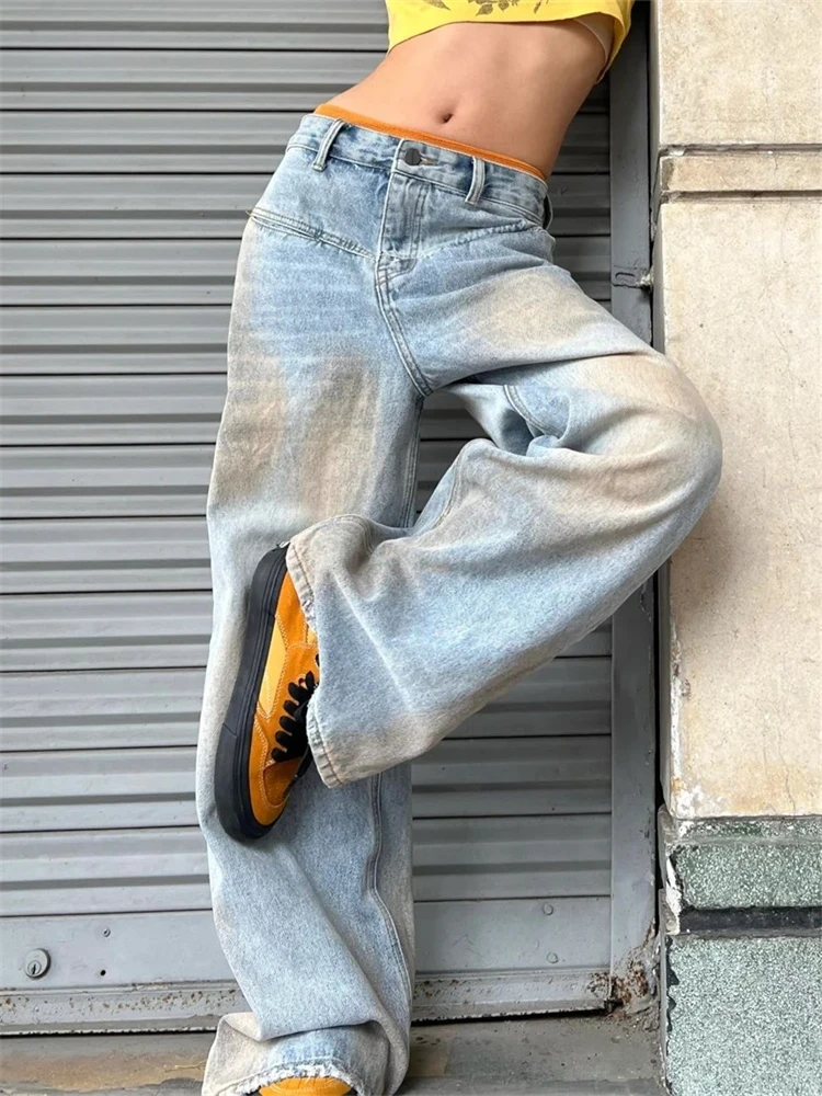 

Women's Washed Dirty Jeans Baggy Jeans Vintage Street Cool Girl High Waist Wide Leg Pants Female Casual Loose Denim Trousers