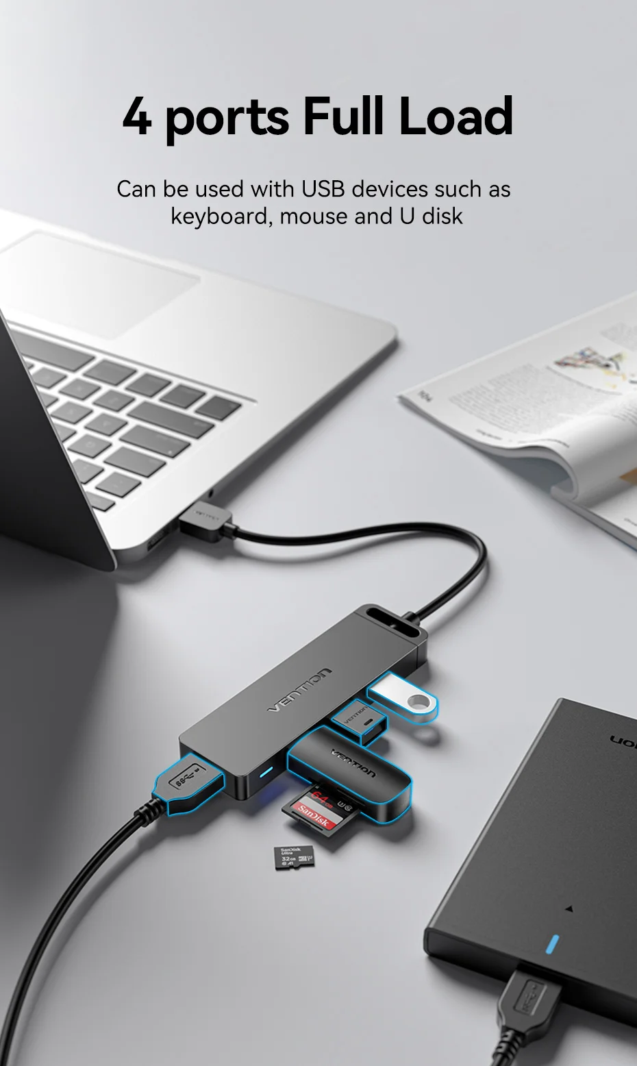 Vention hub usb 3.0 a 4 porte ultra slim per pc e console_voghion.com
