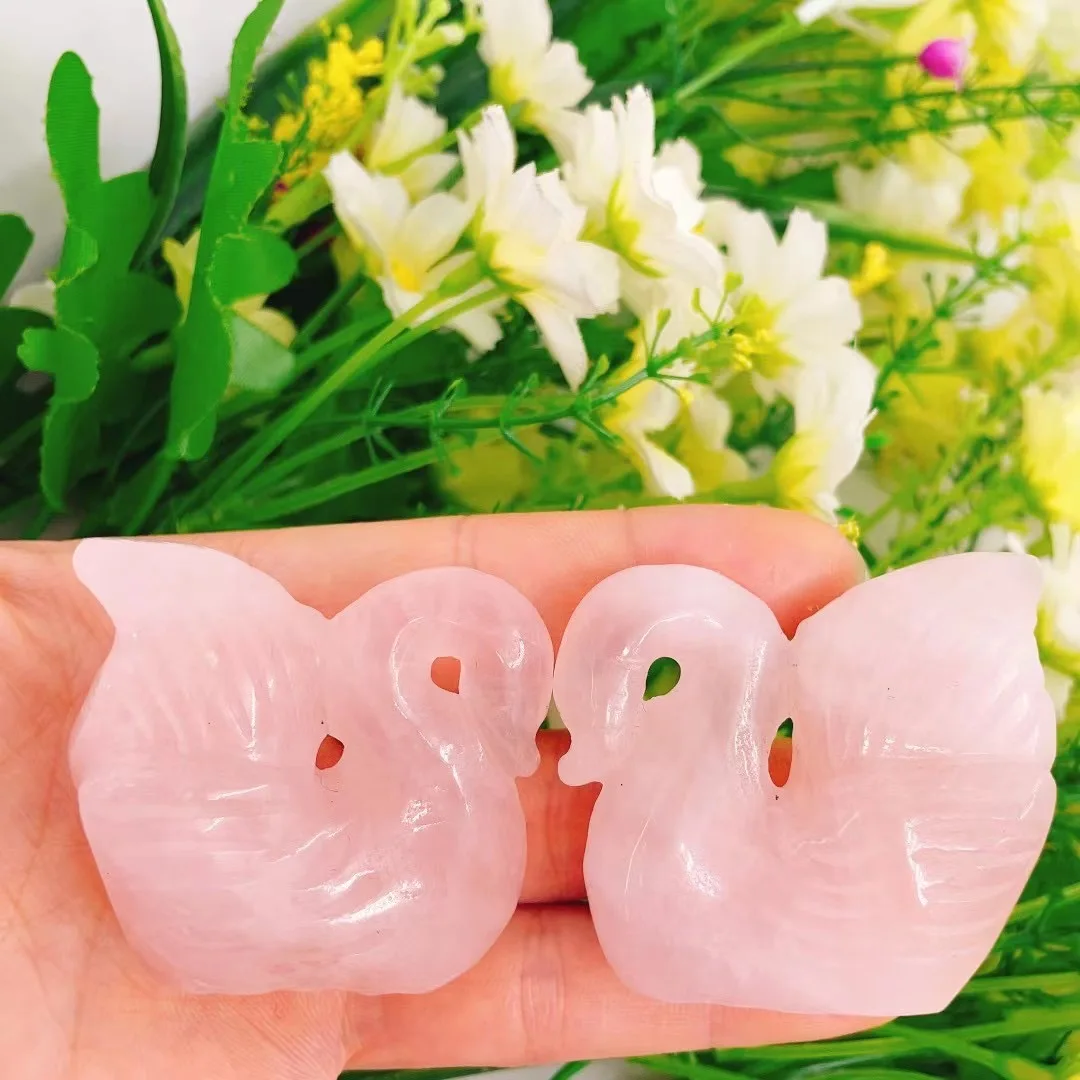 2PCS Natural Crystal Quartz Swan Carving Mini Animal Statue Healing Lucky Energy Gemstone Home Decoration Crystal Crafts Gift 5