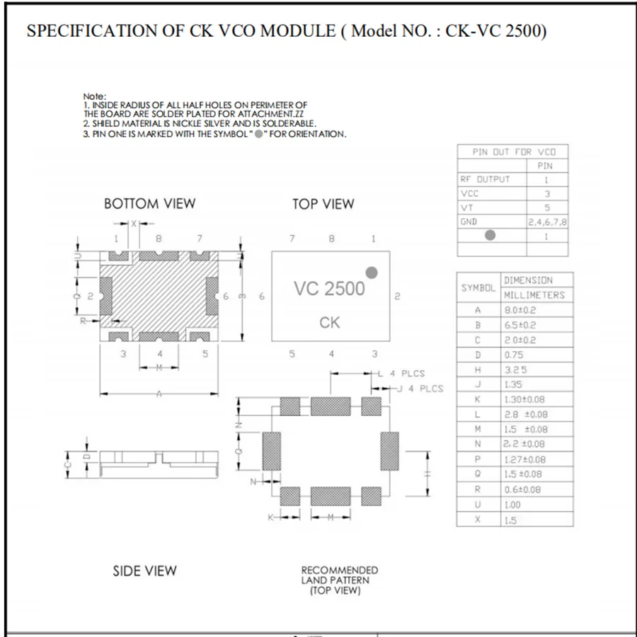 (10pcs) 400-480MHz VC450 VCO 전압 제어 발진기 저주파 7*9*2 7090 UHF 신호 차단기