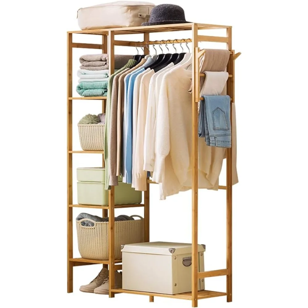 

Ufine Bamboo Garment Rack 6 Tier Storage Shelves Clothes Hanging Rack, Duty Clothing Rack Portable Wardrobe Closet