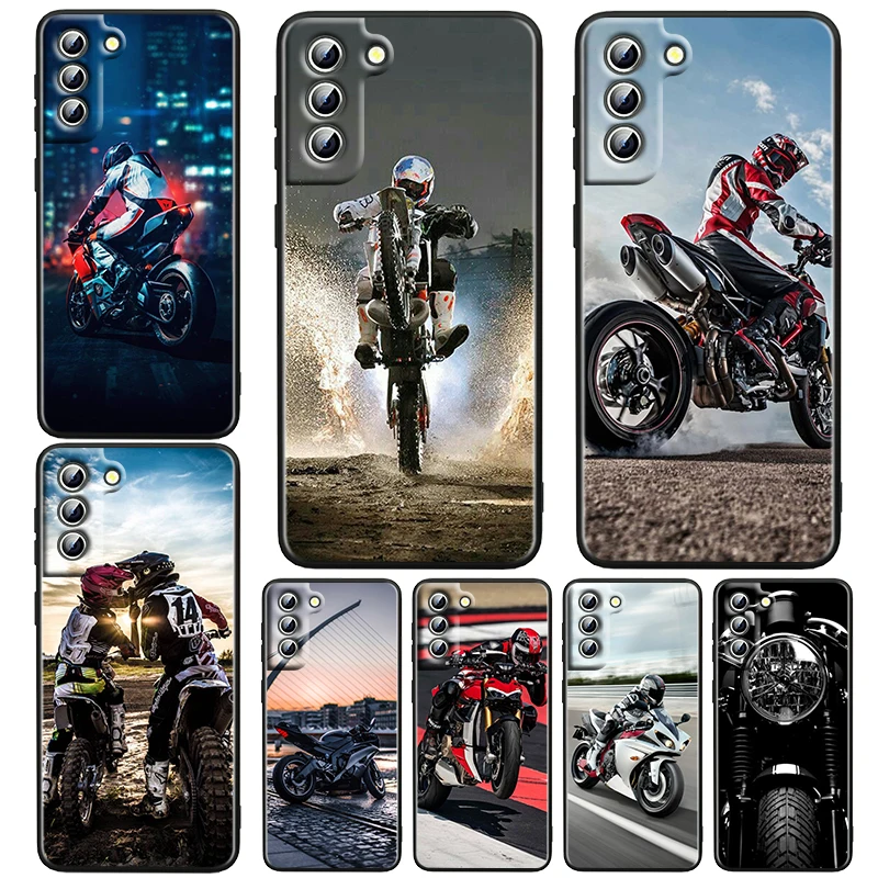 

Sports Motorcycle Black Phone Case For Samsung Galaxy S23 S22 S21 S20 FE Ultra Plus S10 Lite S9 4G 5G Cover