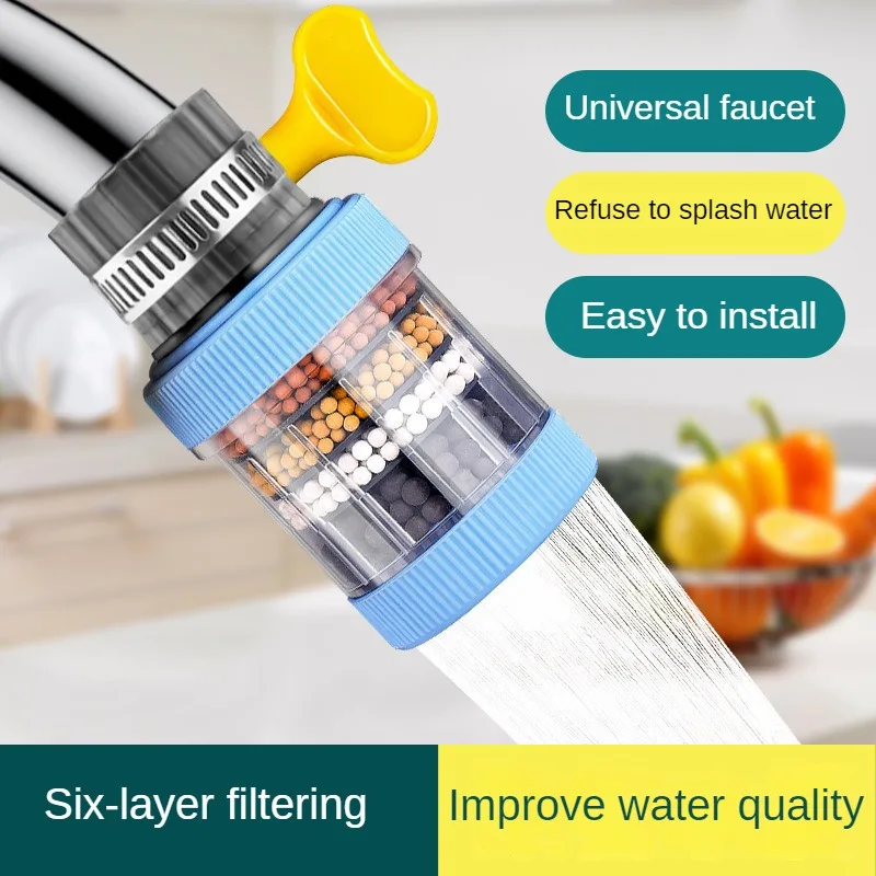 

6 Layers Universal Kitchen Faucet Purifier Tap Filter 360 Degree Rotation Bubbler Activated Carbon Filtration Shower Head