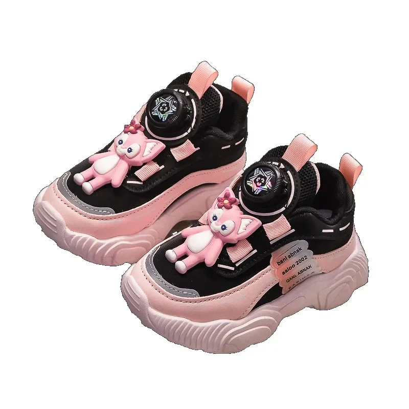 Kawaii Disney LinaBell Girl's Sneakers Cute Cartoon Girly Heart Fashion Winter Keep Warm Soft Sole Leather Children Casual Shoes