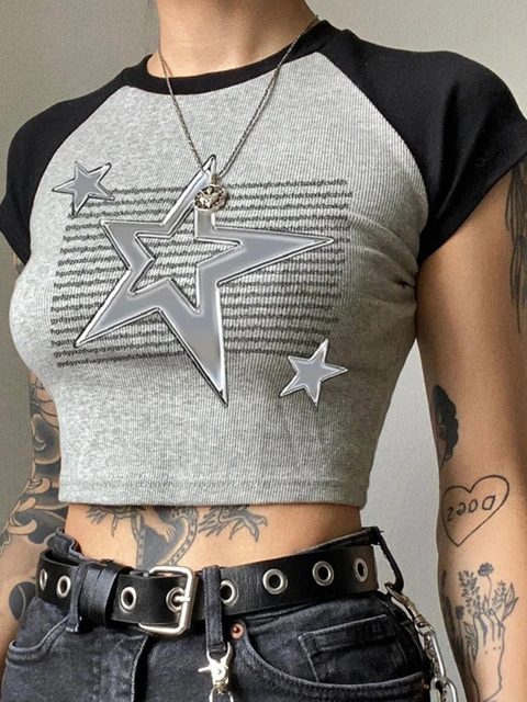 2023 Autumn Y2k Aesthetic Fashion T-shirt Vintage Slash Neck Crop Tops with  Scarf Kpop Irregular Slim Tee Shirt Chic Streetwear - AliExpress