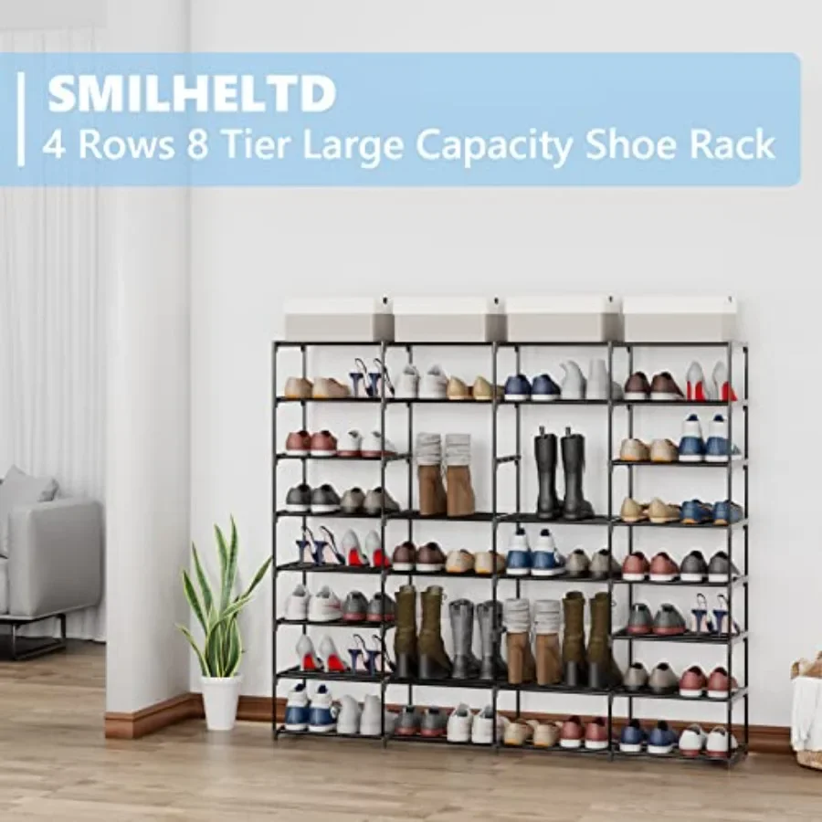 Shoe Rack Large Capacity 4 Rows 8 Tier 5664 Pairs Shoes Boots Sneaker Stackable Storage Organizer Garage Entryway Hallway Front