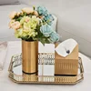 Gold Plated Cylinder Vase Desk Decoration Crafts Minimalist Vases Flowers Pots Decorative Flower Arrangement Modern Home Decor 3