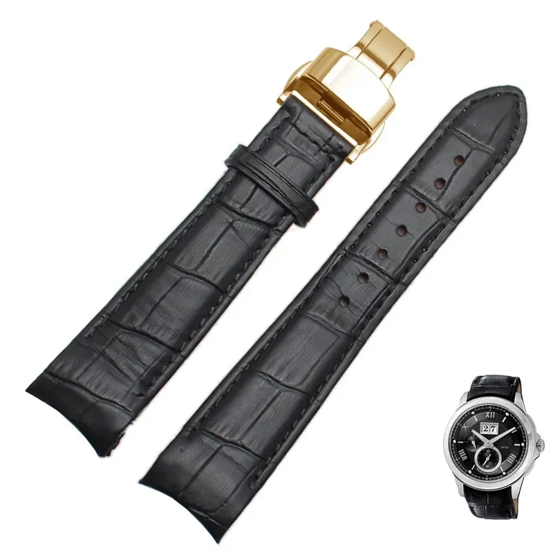 Luxurious Genuine Leather Watch Strap with Curved End - Multiple Sizes Available