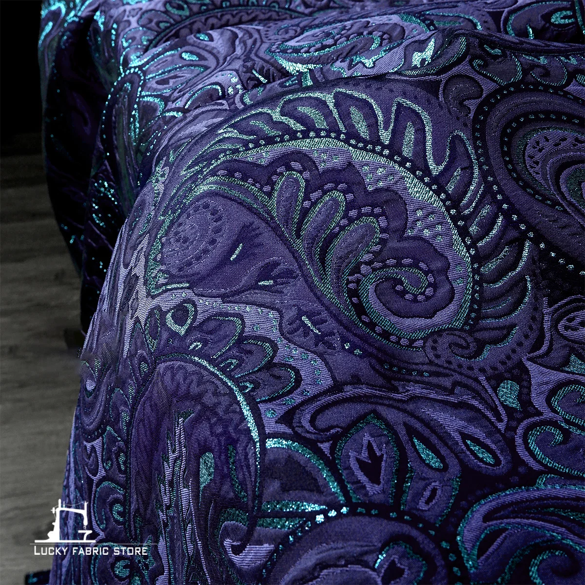 Blue Qiyi cashew flower blended three-dimensional ethnic pattern jacquard texture fabric clothing cloth DIY designer fabric
