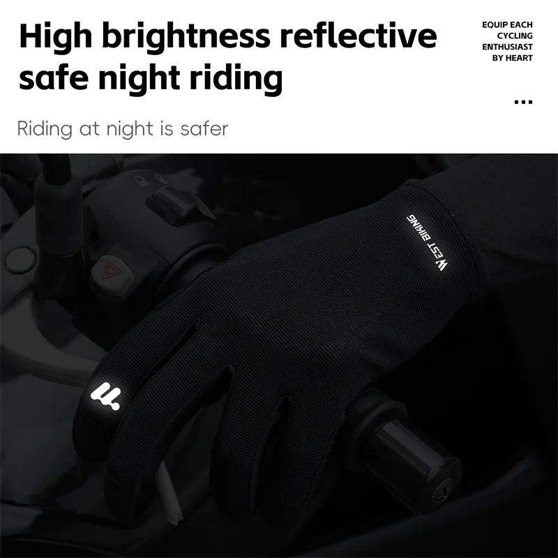 WEST BIKING Spring Autumn Full Finger Cycling Gloves Touch Screen Road Bike Breathable Gloves Men Black Anti-Slip Driving Gloves 6
