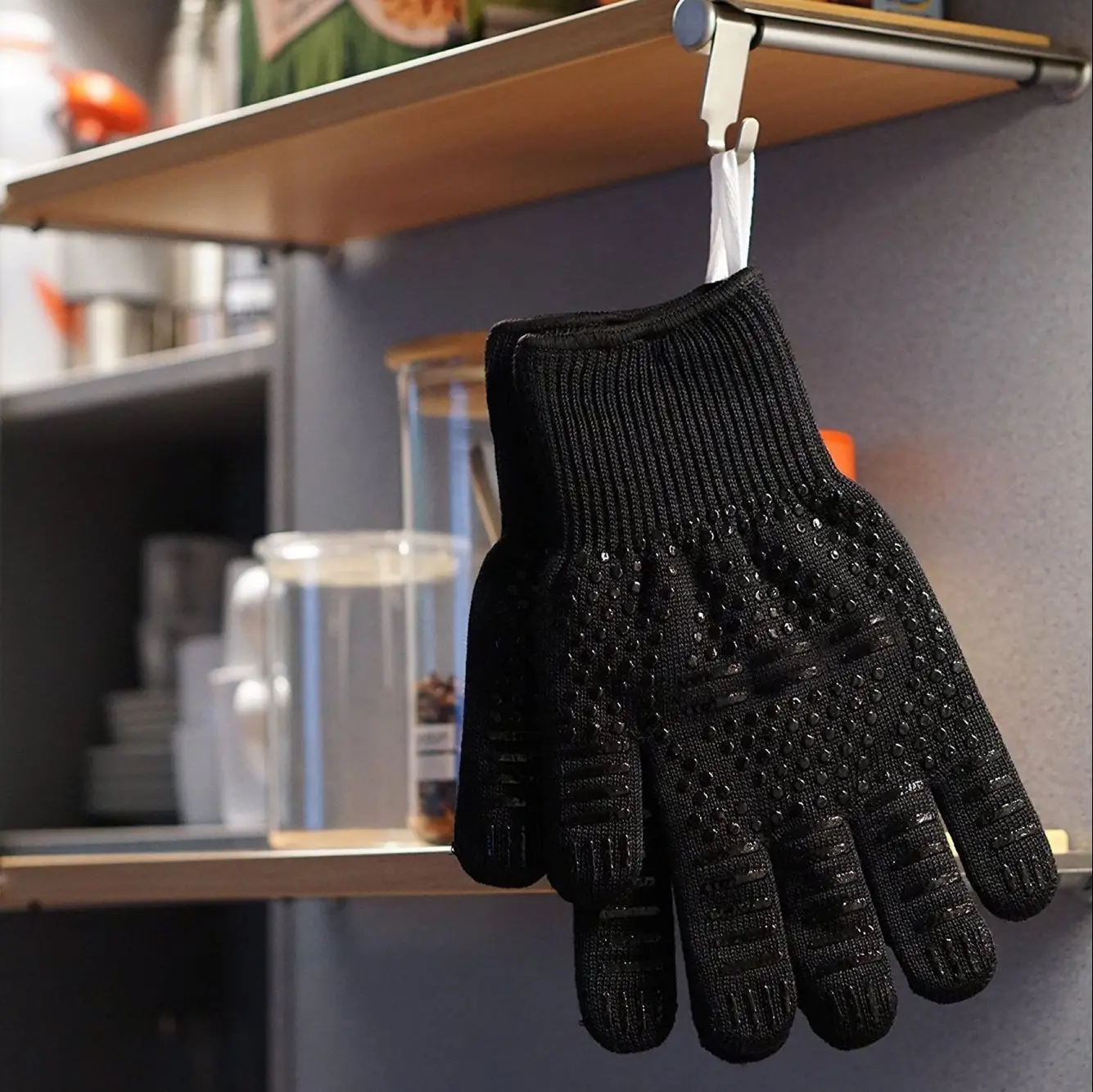 1Pair BBQ Gloves Heat Resistant Grill Gloves Oven Mitts Kitchen Cooking for Safe Grilling BBQ Smoke Barbecue Accessories