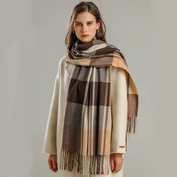 Luxurious Warm Cashmere Plaid Scarf - Fashionable Winter Pashmina Shawl with Tassel (WT60-4)