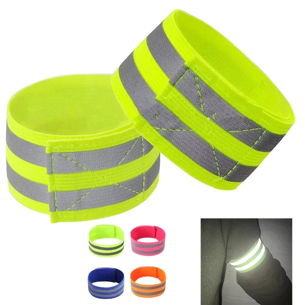 2pc Reflective Bands Safety Flashing Armband Belt Glow in the dark Bracelet for Night Jogging Walking Biking Cycling Running