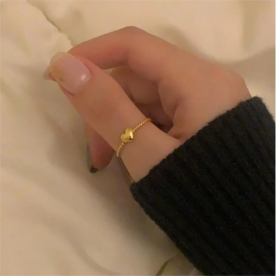 SHANICE S 기하학적 러브 하트 오픈 링, 간단한 오프닝, 조정 가능한 인덱스 핑거 파인 쥬얼리 선물