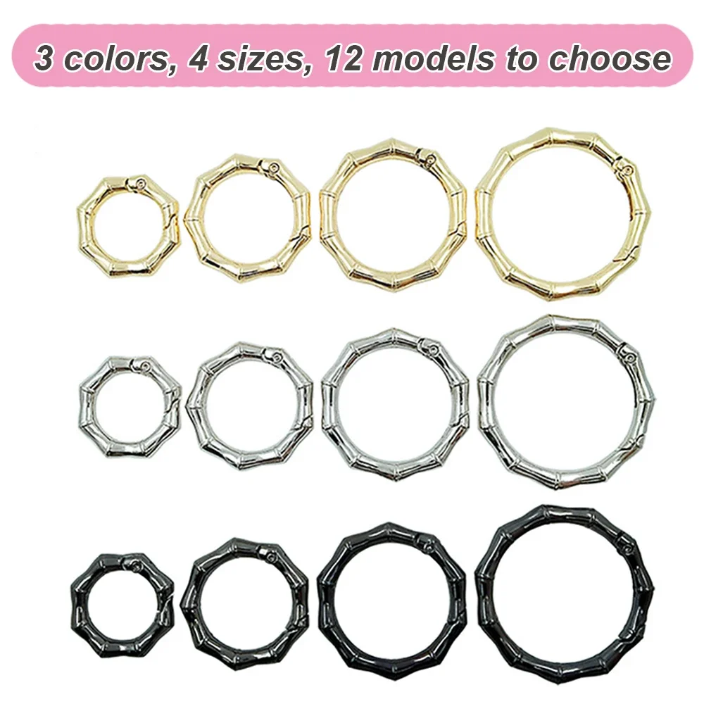 5PCS Metal Bamboo Buckle Spring O Ring Round Push Trigger Key DIY Connector Openable Keyring Carabiner Purses Handbags Snap 4