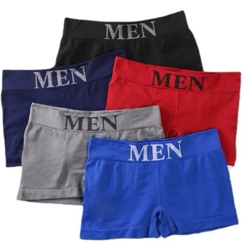 

2Pcs Men's Underwear Solid Comfortable Breathable Antibacterial Sport Boxer Shorts Mid Waist Seamless Flat Corner Underpants