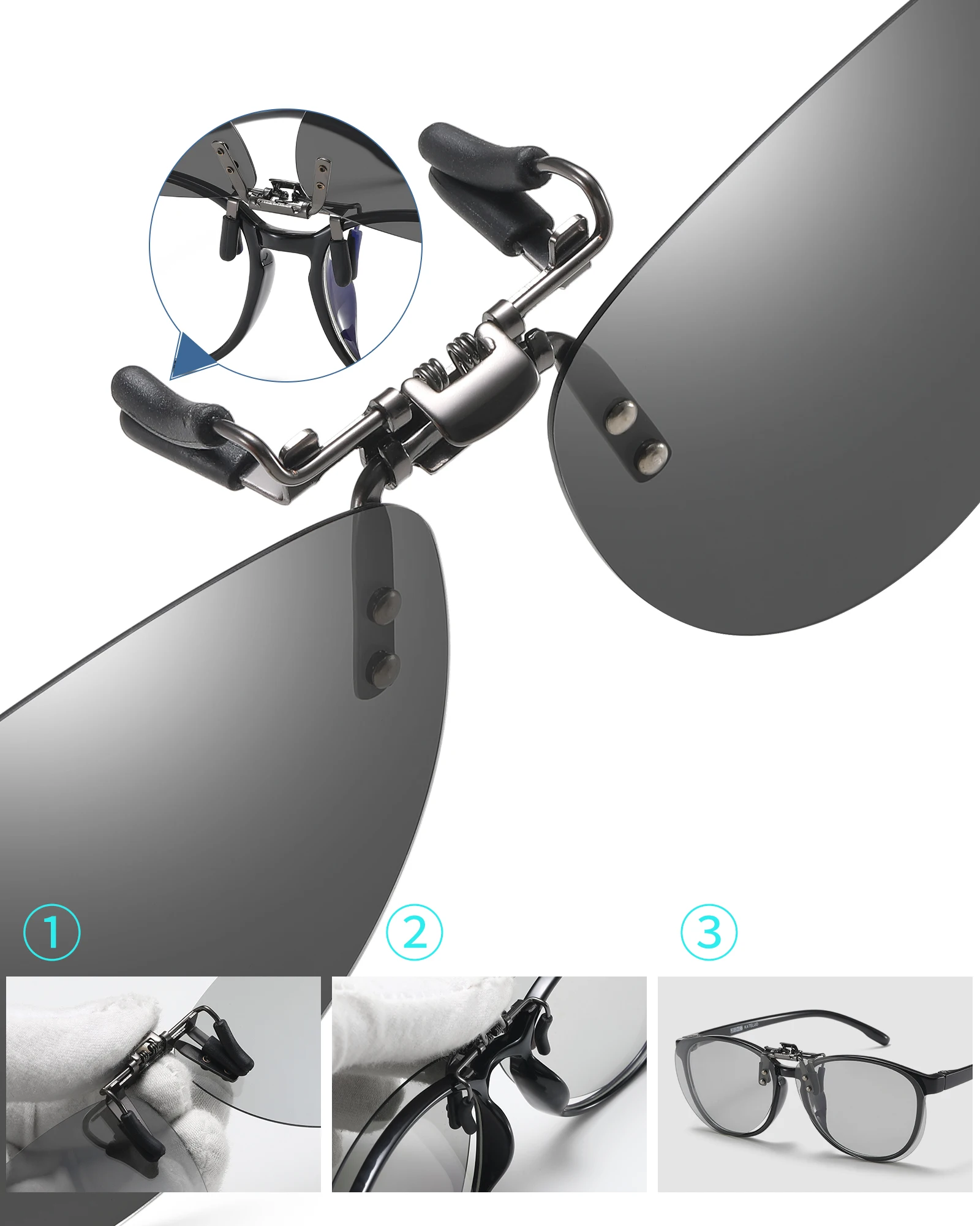 Polarized Sunglasses Polarized Clip-on Flip Up Clip Rimless Sunglasses for Prescription Glasses TAC Lens UV400 809