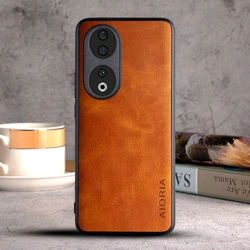 Luxury Vintage Leather Phone Case - Premium Protective Cover Skin for Honor 90 Lite (Orange)