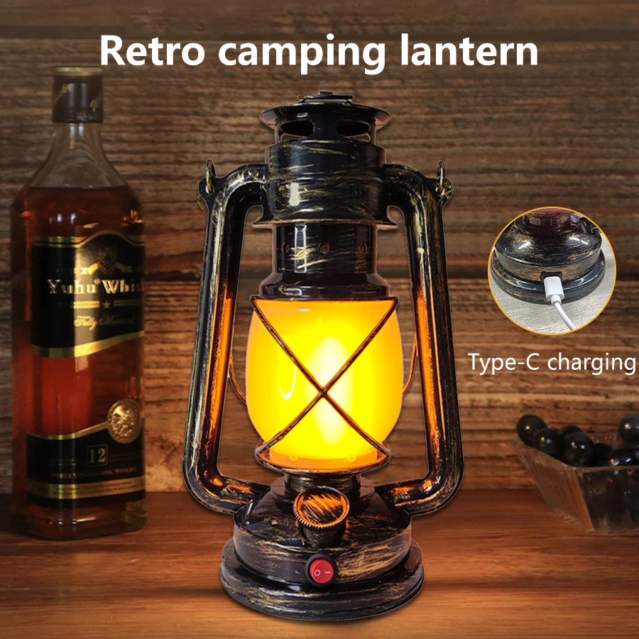 Rechargeable Retro Camping Light Portable 3 Lighting Modes Lanterns Hanging Tent Light Waterproof Travel Climbing Camping Light