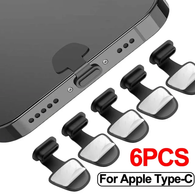 6PCS Charging Port Anti-Dust Dirt Dust Plug For iPhone Samsung USB Type-C Port Protector Silicone Dustplugs Cover Anti-Lost Cap 1