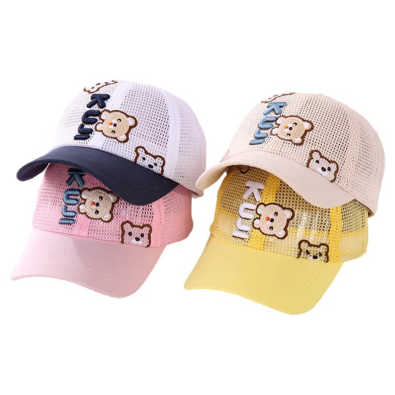 Cartoon Bear Children Baseball Cap Summer Sun Protection Caps for Girls Boys Mesh Breathable Hat Casual Kids Outdoor Accessories