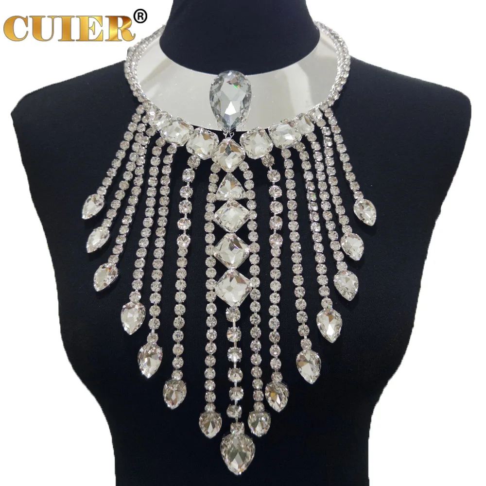 

CUIER Silver Metal Choker for Women Necklace Glass Water Drop Drag Queen