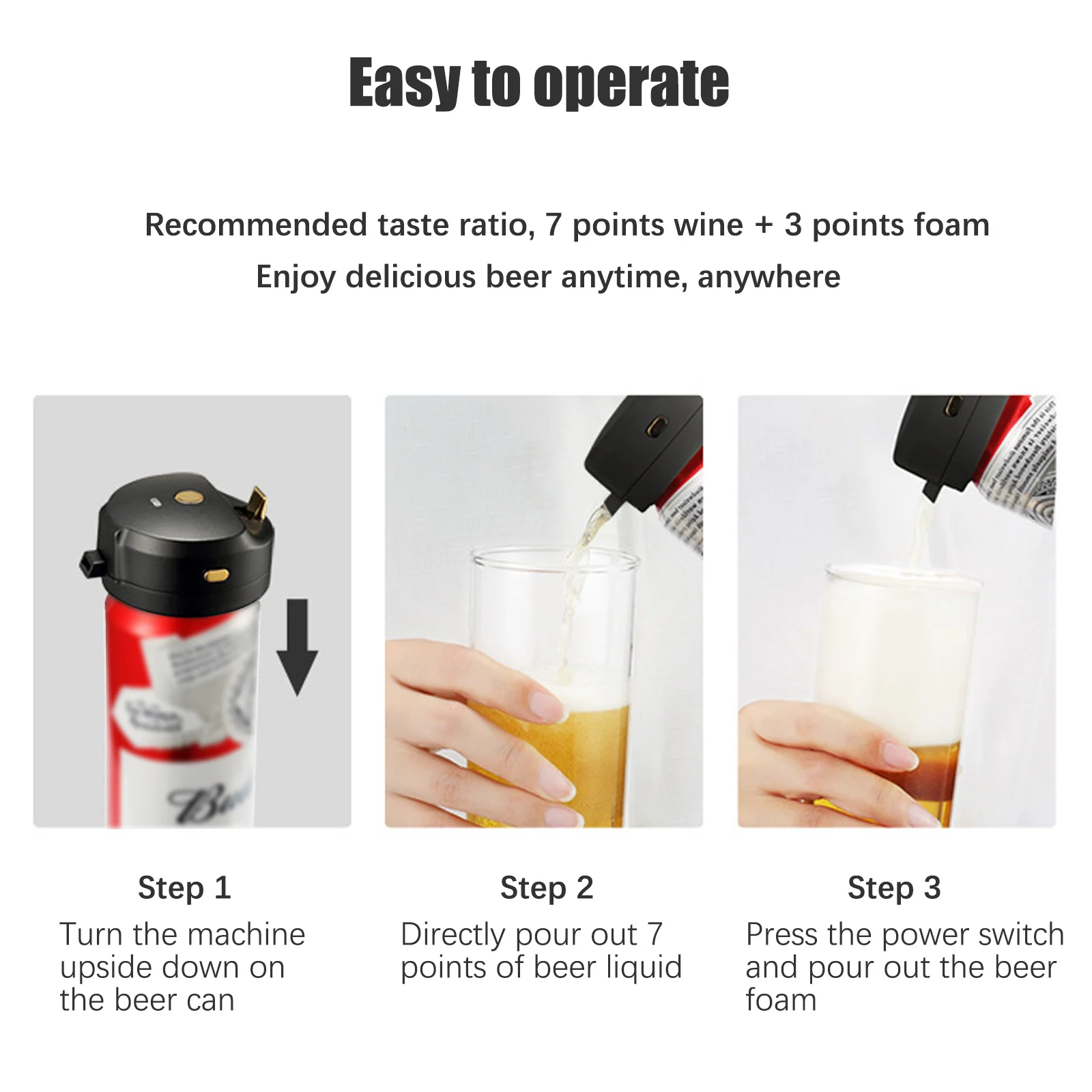 Ultrasonic Wave Canned Beer Foamer Machine, Beer Milk Like Foam Frother Handheld Size,Portable Drink Mixer, Fun Beer Accessories Kitchen Gadgets for