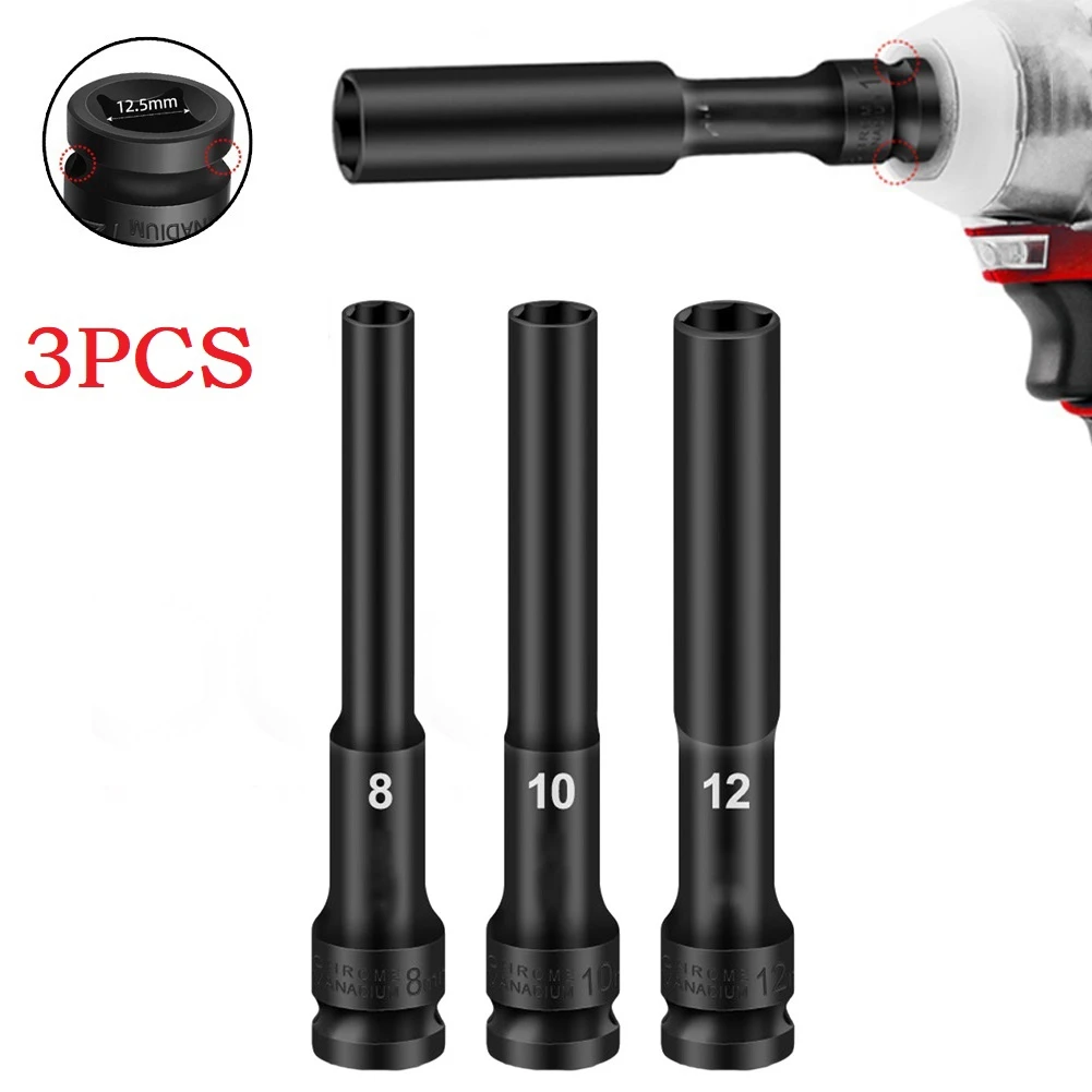 3PCS 1/2 Drive Socket Wrench Hex Socket Head 8-12mm Adapters Spanner Converters Deep Impacts Socket Head Tire Removal Tools