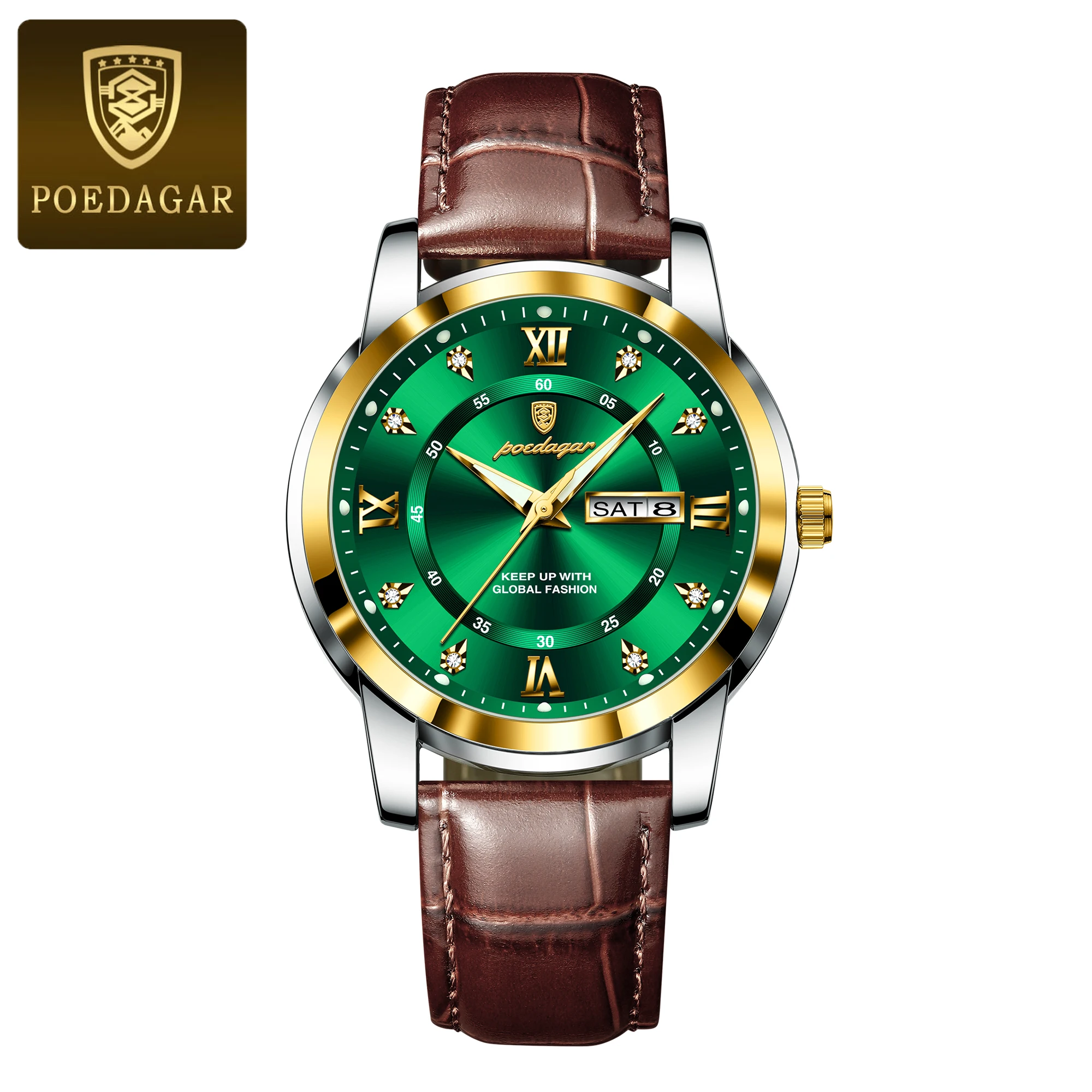 Men's Quartz Wristwatch With Luminous Date And Week Leather Strap_voghion.com