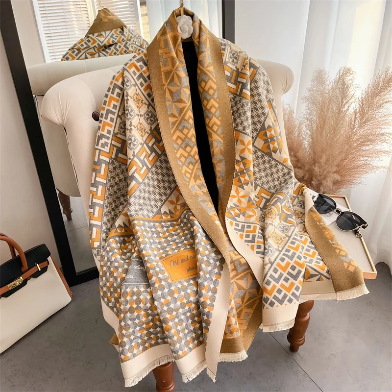 

Winter Scarf for Women Warm Plaid Cashmere Shawl and Wraps Pashmina Thick Poncho Stoles Ladies Blanket Luxury Design Scarves