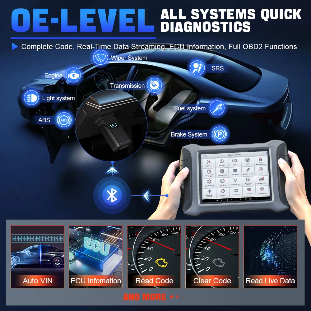 XTOOL A80 H6 OBD2 Bluetooth Scanner Car Diagnostic Tools ECU Coding 39+ Special Functions IMMO Key Programming Free Update