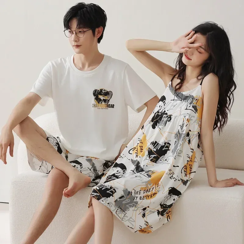 

Cotton 2023 Nightdress Korean Young Pijamas For Fashion Women Sleepwear Nightwear Shorts Lounge Sexy Boy Summer Men Girl Couples
