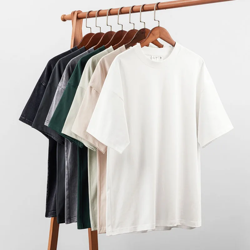 

American vintage cotton short sleeve men's heavy combed cotton washed old versatile top solid color T-shirt men summer