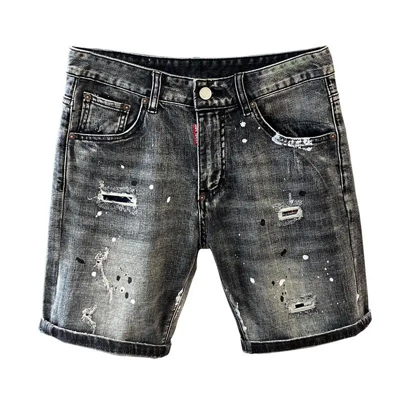 Trendy Streetwear Ripped Luxury Clothing Men's Casual Denim Knee Length Shorts Summer Solid Distressed Jeans Summer Short Pants